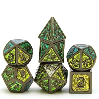 Shining Golden Powder Solid Metal Dice Set Board Game Dragon And Dungeon DND RPG