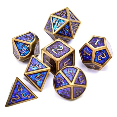 Shining Golden Powder Solid Metal Dice Set Board Game Dragon And Dungeon DND RPG