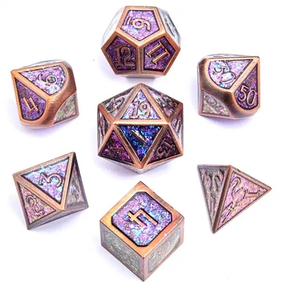 Shining Golden Powder Solid Metal Dice Set Board Game Dragon And Dungeon DND RPG