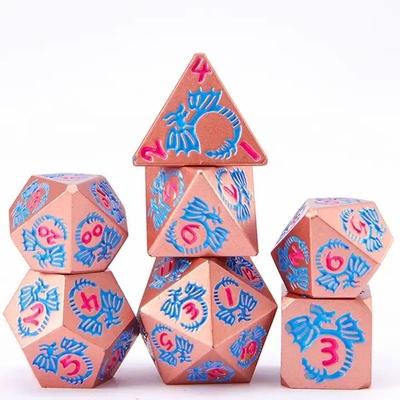 multi faceted solid metal dice set DND RPG Colorful Flying Dragon Crucho Board Game