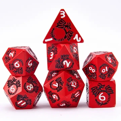multi faceted solid metal dice set DND RPG Colorful Flying Dragon Crucho Board Game