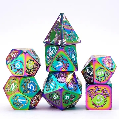multi faceted solid metal dice set DND RPG Colorful Flying Dragon Crucho Board Game