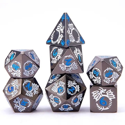 multi faceted solid metal dice set DND RPG Colorful Flying Dragon Crucho Board Game