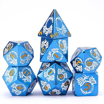 multi faceted solid metal dice set DND RPG Colorful Flying Dragon Crucho Board Game