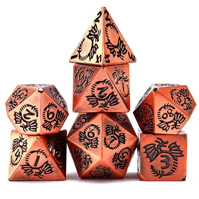 multi faceted solid metal dice set DND RPG Colorful Flying Dragon Crucho Board Game