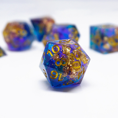 Blue Gold Foil Resin Dice Set Customized Various Colors#Rpg#Dnd#Coc