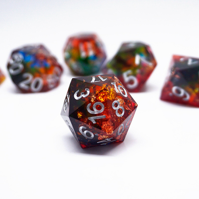 Red Gold Foil Resin Dice Set Handcraft Custom Color#Rpg#Dnd#Coc