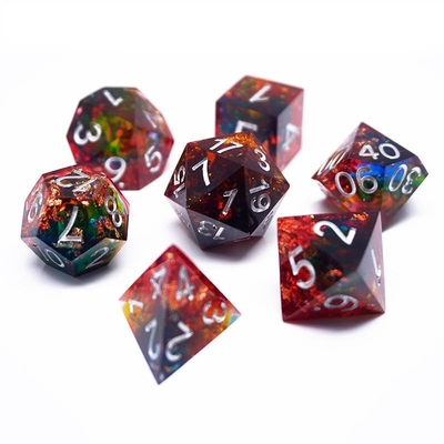 Red Gold Foil Resin Dice Set Handcraft Custom Color#Rpg#Dnd#Coc