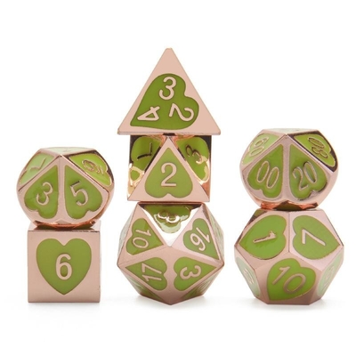 Green Peach Heart Metal Multi -Flag RPG Dice Set Dnd Coc  Luxury style