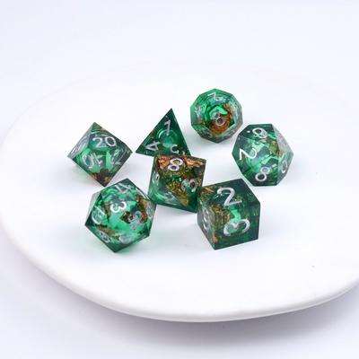Green foil gold natural resin multi -faceted desktop game Dice Border Gate