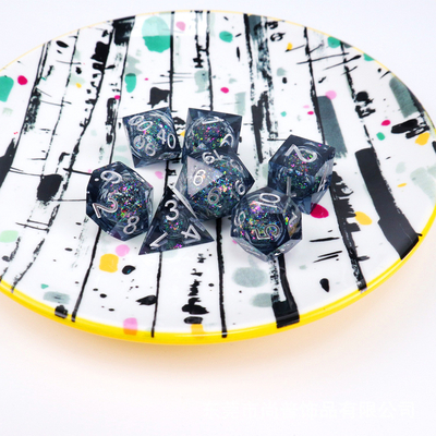 Blue -gray glitter liquid natural resin multi -face dice suite dragon and dungeon dnd dice