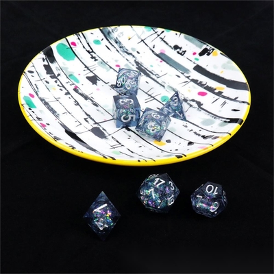 Blue -gray glitter liquid natural resin multi -face dice suite dragon and dungeon dnd dice