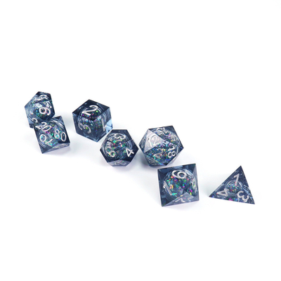 Blue -gray glitter liquid natural resin multi -face dice suite dragon and dungeon dnd dice