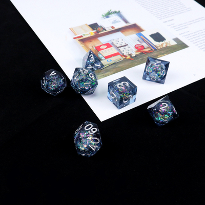Blue -gray glitter liquid natural resin multi -face dice suite dragon and dungeon dnd dice