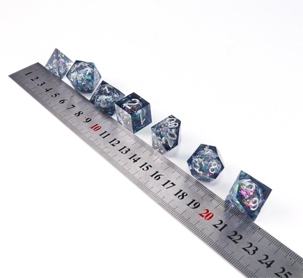 Blue -gray glitter liquid natural resin multi -face dice suite dragon and dungeon dnd dice