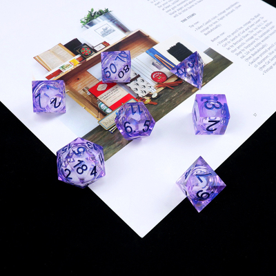 PurpleWhite flow sand sky number resin multi -faceted game dice suite dragon and dungeon city dnd dice