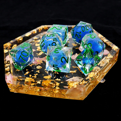 Transparent blue liquid natural resin desktop game dice set dnd dice