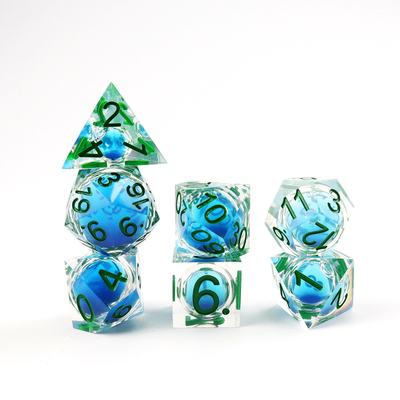 Transparent blue liquid natural resin desktop game dice set dnd dice