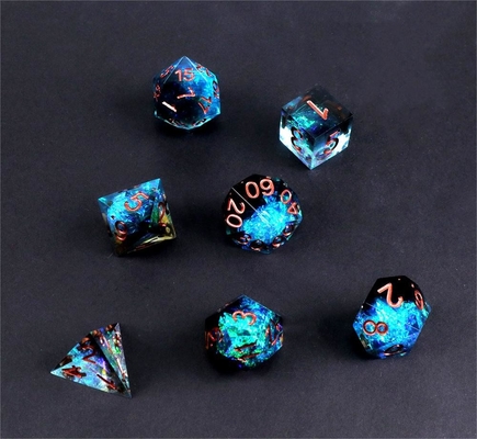 Blue plus black ore resin character plays a multi -noodle dice set dnd dice