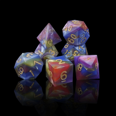 Three Colors Of Marble Resin Rpg Dice With Universal Logo