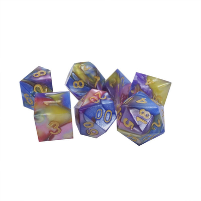 Three Colors Of Marble Resin Rpg Dice With Universal Logo