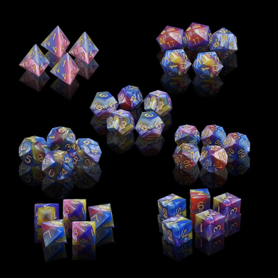 Three Colors Of Marble Resin Rpg Dice With Universal Logo
