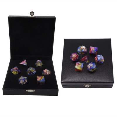 Three Colors Of Marble Resin Rpg Dice With Universal Logo