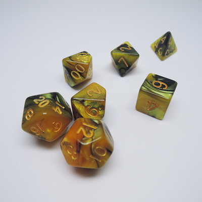 Yellow And Black Marble Resin RPG Dice Desktop Game Dice Set