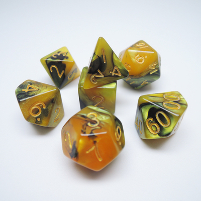 Yellow And Black Marble Resin RPG Dice Desktop Game Dice Set