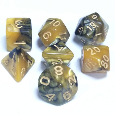 Yellow And Black Marble Resin RPG Dice Desktop Game Dice Set