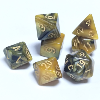Yellow And Black Marble Resin RPG Dice Desktop Game Dice Set