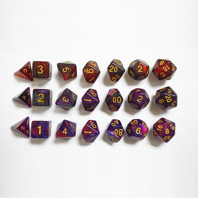 Red, purple and black three -color resin dice suite dragon and dungeon dnd dice