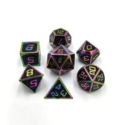 Flash Powder Metal Multi Face Role Playing Dice Set Blue Character