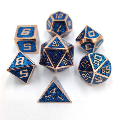 Flash Powder Metal Multi Face Role Playing Dice Set Blue Character