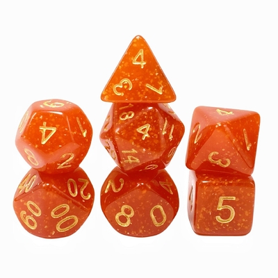 Bright gold powder orange resin character playing board game dice set dnd dice