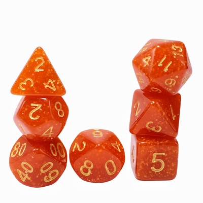 Bright gold powder orange resin character playing board game dice set dnd dice