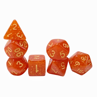 Bright gold powder orange resin character playing board game dice set dnd dice