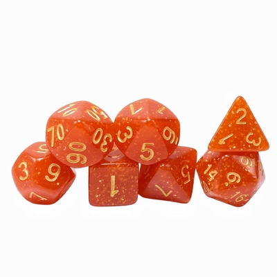 Bright gold powder orange resin character playing board game dice set dnd dice