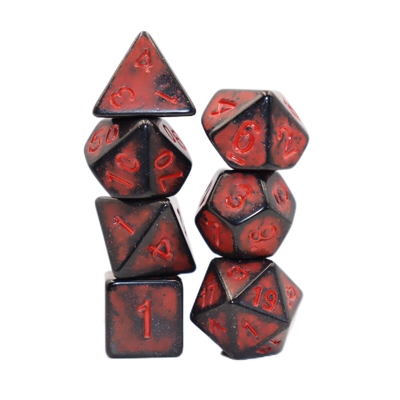 Antique old black back red resin character playing board game dice set dnd dice