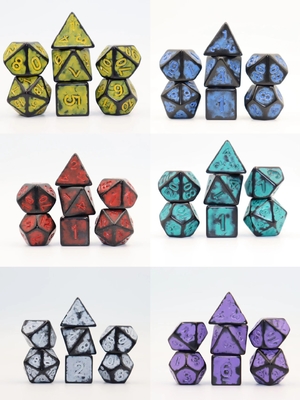Antique old black back red resin character playing board game dice set dnd dice