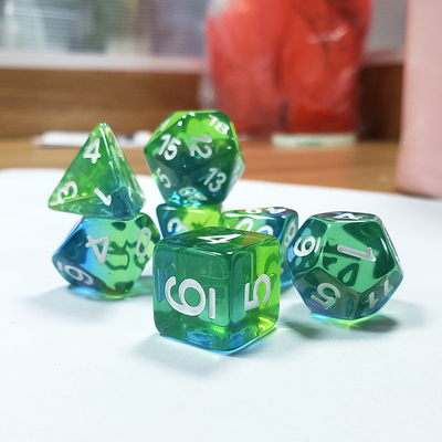 Mint green crystal natural resin multi -faceted board game dice set Dragon and Dungeon