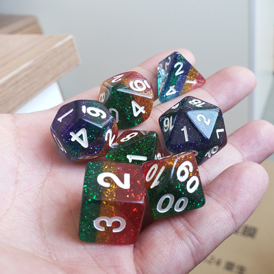 Shin Golden Powder Rainbow Resin Boarding Dice Set Dragon and Dungeon