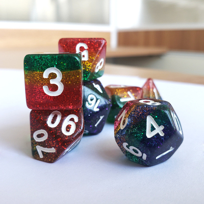Shin Golden Powder Rainbow Resin Boarding Dice Set Dragon and Dungeon