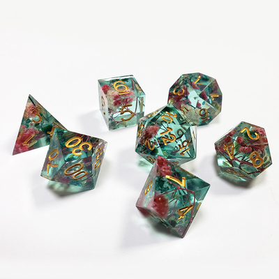Dried flowers Resin Boarding Dice Set Dragon and Dungeon