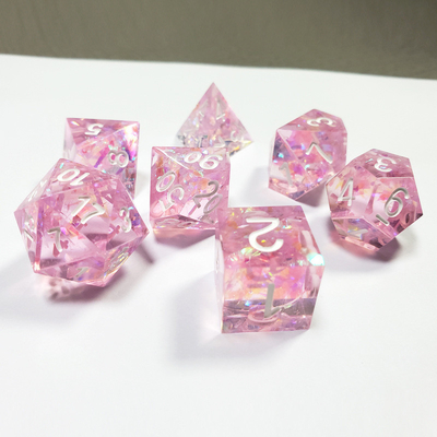 Pink crystal Resin Boarding Dice Set Dragon and Dungeon
