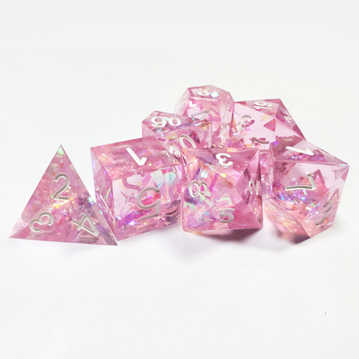 Pink crystal Resin Boarding Dice Set Dragon and Dungeon