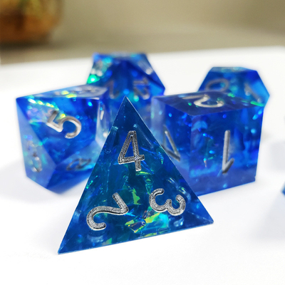 Blue Ocean Heart Crystal Resin Boarding Dice Set Dragon and Dungeon
