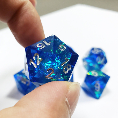Blue Ocean Heart Crystal Resin Boarding Dice Set Dragon and Dungeon
