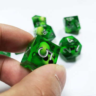 Green Crystal Skull Resin Boarding Dice Set Dragon and Dungeon
