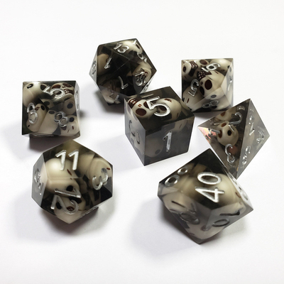 Black Crystal Skull Resin Boarding Dice Set  dnd dice
